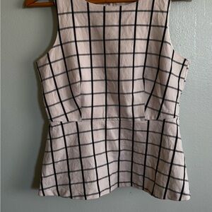 Banana Republic White Tank Top with Black Windowpane Grid
